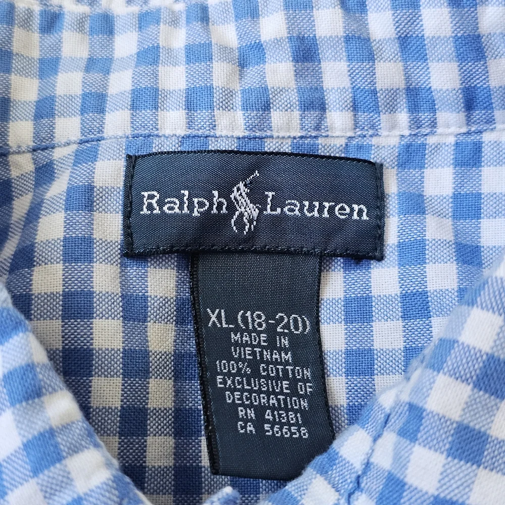 Ralph Lauren Preppy 100% Cotton Blue Gingham Button-Down Shirt, Boys XL (18–20)